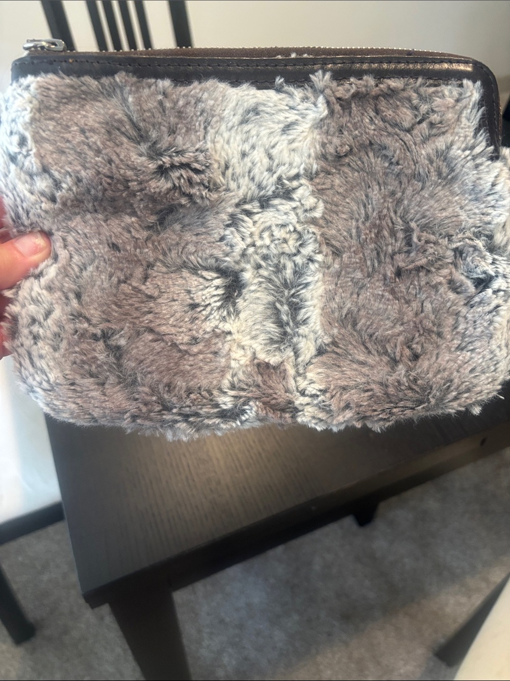 Patricia Nash Faux Fur Wristlet Clutch - Gray And Black Euc